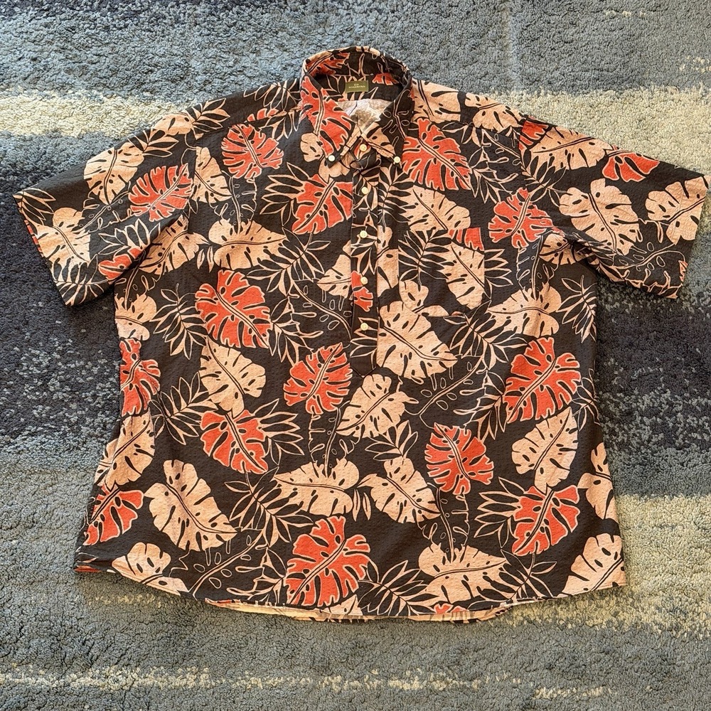 Sid Mashburn Textured Palm Leaf Hawaiian Pullover Short Sleeve Shirt Men's XXL